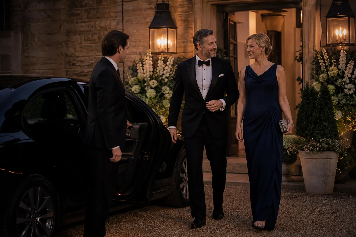 An evening arrival at a gala venue — illustrative of the Signature class rather than a specific car