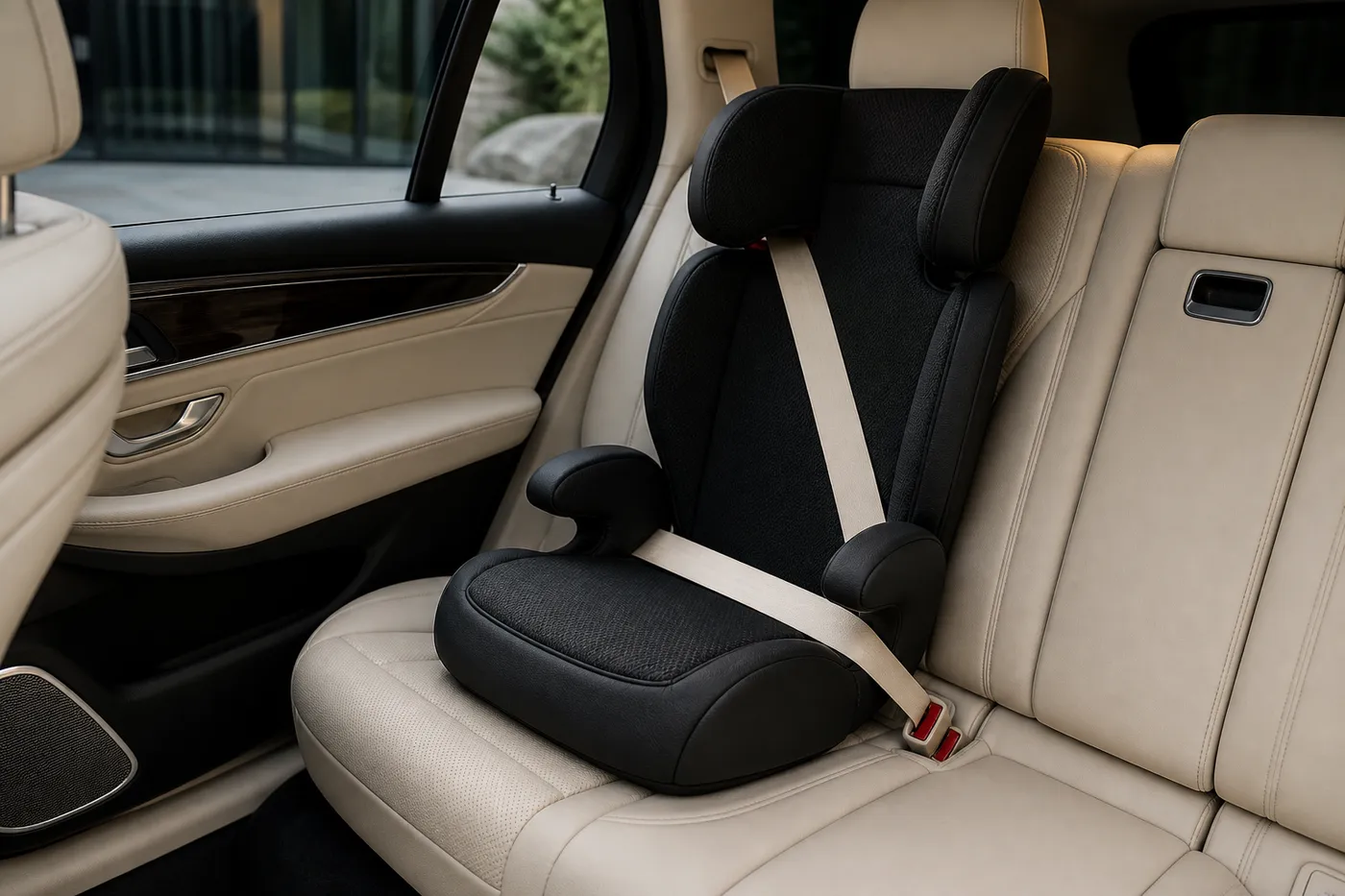 A booster seat fitted and checked in the rear of a Platinum car